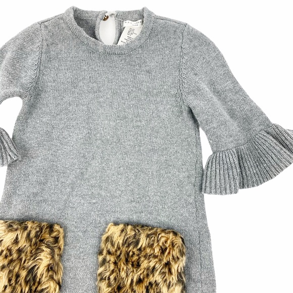 Max Studio Baby Gray Fur Leopard Knit Sweater Dress 2T - Picture 2 of 4